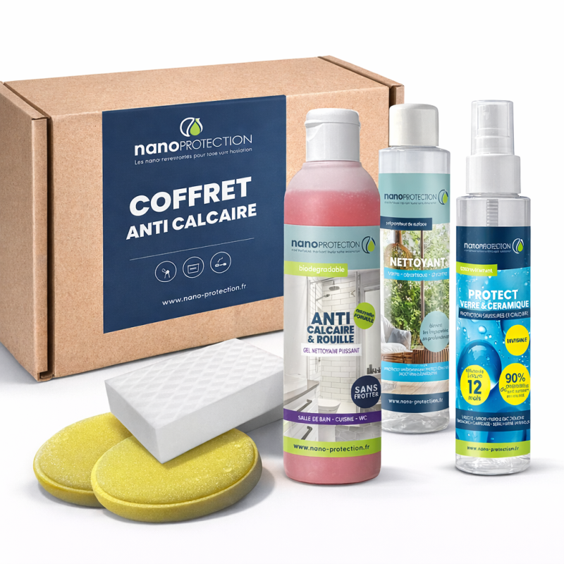 Coffret anti‑calcaire pour paroi de douche