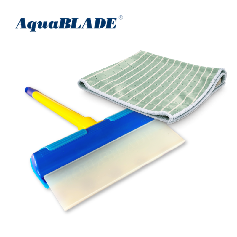 Raclette 20 cm pour vitres AquaBLADE et un chiffon microfibre bambou